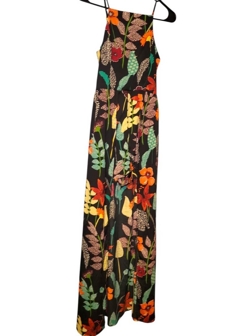 Band Of Gypsies XS, Maxi Romper, Walk Through Dress, Navy with Tropical print.